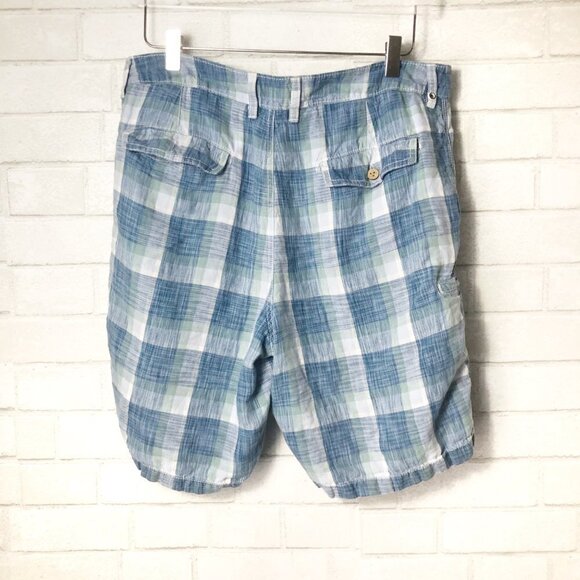 Tommy Bahama Relax 100% Linen Summer Shorts Blue Plaid Men's Size 34 - Picture 4 of 4
